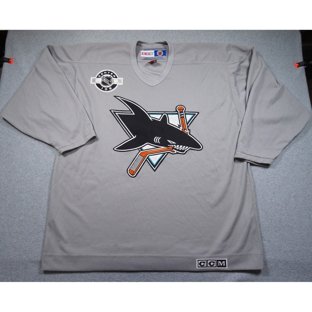 Vintage San Jose Sharks Jersey Mens XL CCM Gray Center Ice NHL Made In Canada